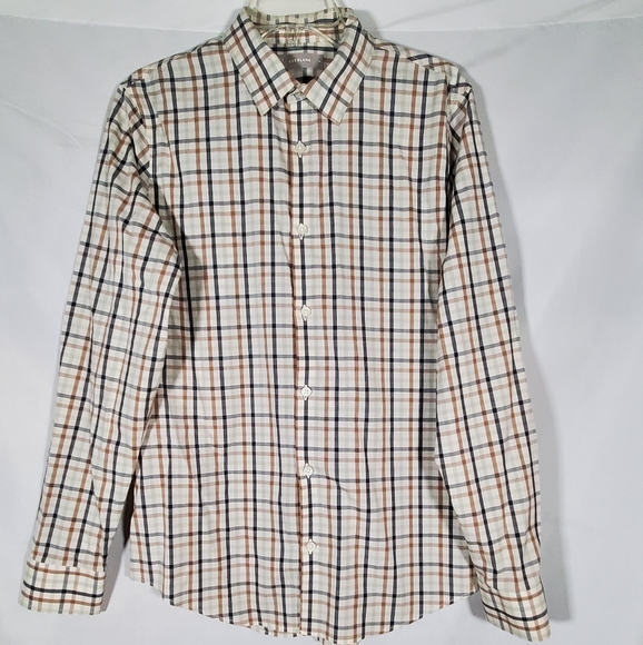 Everlane Other - EVERLANE PLAID WHITE BROWN BLUE LONG SLEEVE BUTTON UP STRETCH SHIRT